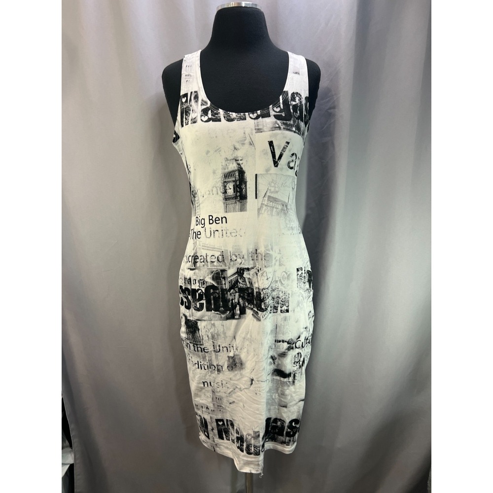 Popular 21 Bodycon Midi Dress Women Large White Black All Over Printed Partywear